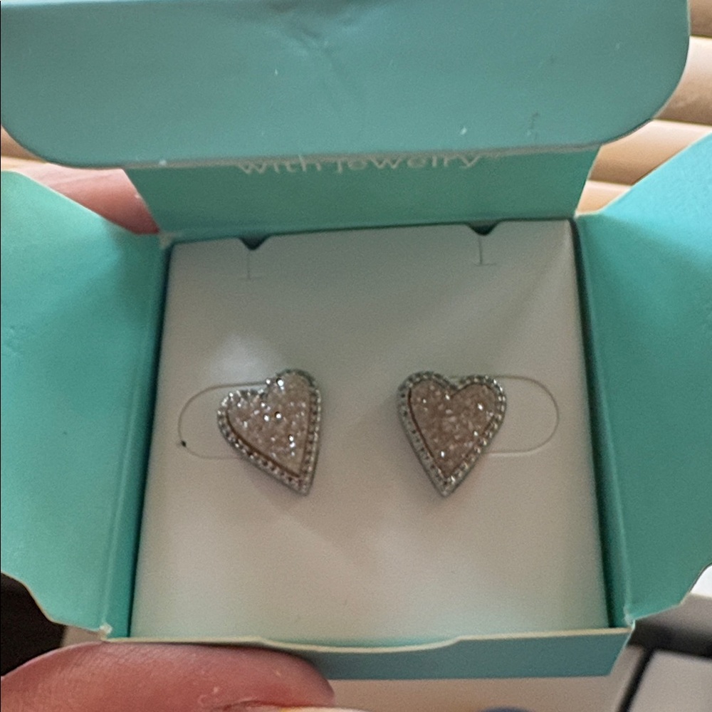 Origami Owl SILVER + ROSE QUARTZ HEART Earrings - Picture 3 of 3